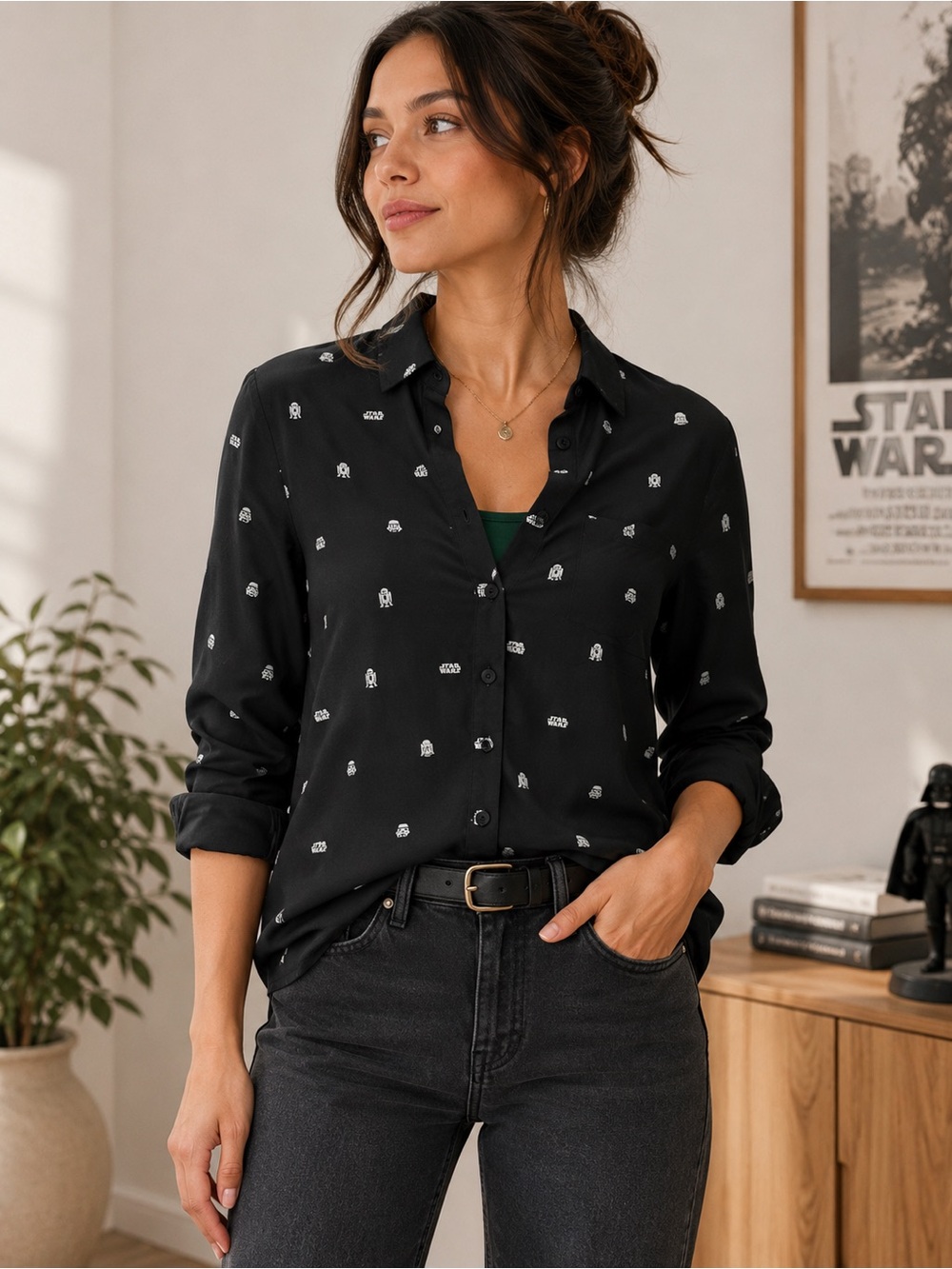 H&M Divided x Star Wars Black Button Up Shirt Small